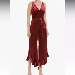 Betsey Johnson Flare Velvet Jumpsuit Size 8 Maroon Holiday Party Flare One Piece - Picture 1 of 10