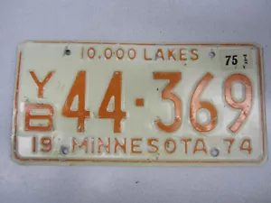 Vintage 1974 Minnesota 10,000 Lakes License Plate YB 44-369 Stamped Steel - Picture 1 of 2