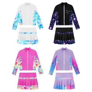 Kids Girl's Sport Suits Rhinestone Sweatshirt With Skirt Zipper Top And Skirts - Picture 1 of 47
