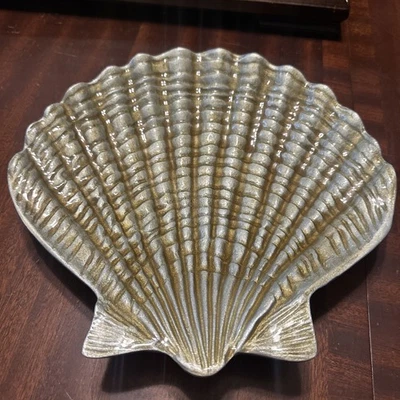 MARIPOSA Metal Scallop Shell Platter, Decorated with Blue/Green Enamel (9x9) - Image 1 of 4