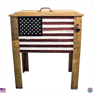 Wooden 57 Qt Patio Beverage Cooler with American Flag Design for Outdoor Use - Picture 1 of 6