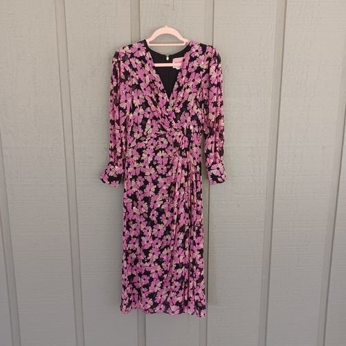 Abito midi Kate Spade Wallflower chiffon taglia 2 donna seta metallizzato scollo a V