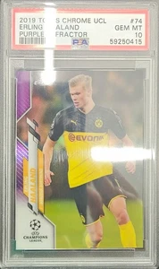 2019 Topps Chrome UCL Purple Refractor Erling Haaland RC #74 PSA 10 131/250 - Picture 1 of 2