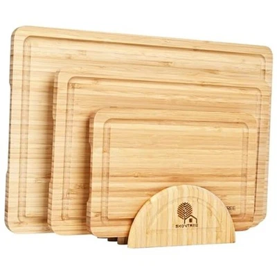 Bamboo Cutting Board Set with Holder, Cutting Board Set 3 piece set with holder - Image 1 of 4