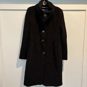 Searle Coat Women 8 Black Wool Alpaca Mid-Length Stand Collar Classic Overcoat - Picture 1 of 15