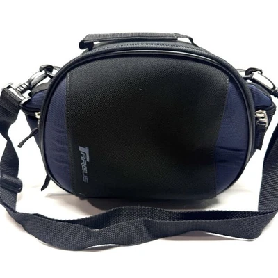 Bolsa básica para câmera Targus com zíper azul e preta com bolsos laterais 10 x 6,5 x 5 - Imagem 1 de 4