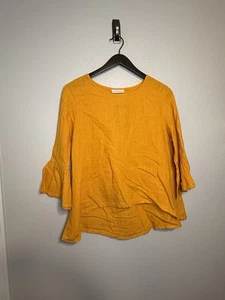 Bryn Walker Orange Top Summer Colorful Bright 100% Linen Medium Lagenlook - Picture 1 of 10