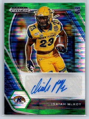 2021 Prizm Draft Picks Collegiate #DPA-IMC Isaiah McKoy Autos Green Pulsar /25 - Image 1 of 2