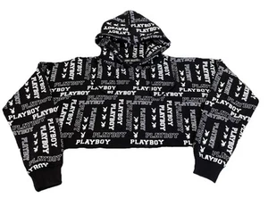 Playboy x Missguided Logo Bunny Hoodie Black Women’s US 8 UK 12 EUR 40 Crop Top - Picture 1 of 5