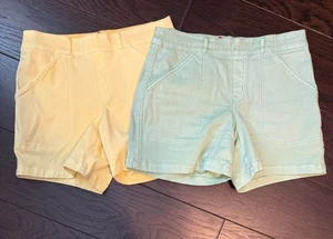 Spanx Damen Pull On Utility Chino Shorts Set Large gelb grün Stretch bequem - Bild 1 von 10