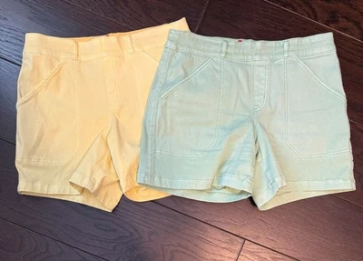 Conjunto de pantalones cortos chinos Spanx utilitarios grandes amarillos verdes elásticos cómodos para mujer Foto 1 de 4