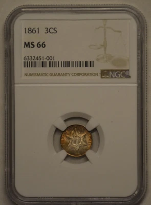 1861 3C silver MS 66! NGC graded! Beautiful toning! - Image 1 of 2