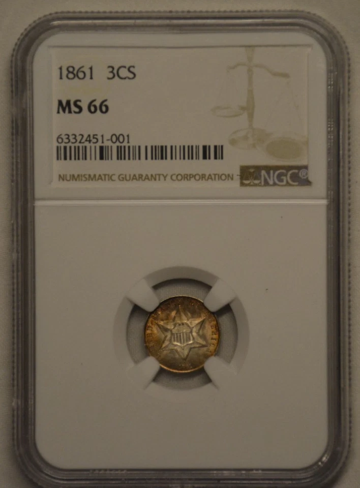 1861 3C silver MS 66! NGC graded! Beautiful toning! - Image 1 of 2