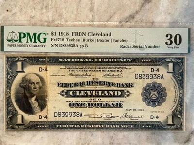 Fancy Radar Serial Number 1918 $1 Green Eagle FRBN Fr 718 (Cleveland) PMG VF20 - Image 1 of 4
