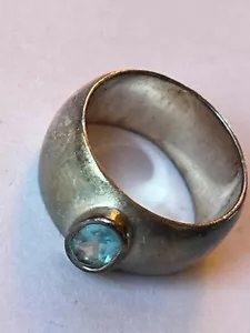 Breiter 925 gemarkter Silberring mit ovalem Topas Stein Bandgröße 9 - Ringspitze ist 3/8 t - Bild 1 von 9