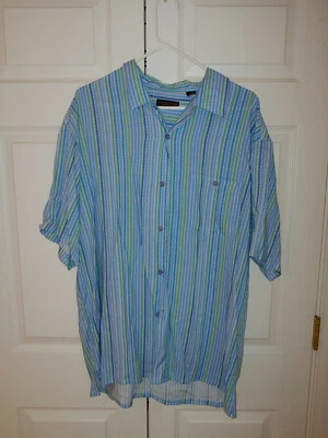Men Metropolitan Retro Look Blue Green Rayon Short Sleeve Dress Shirt Size XL - Image 1 of 4