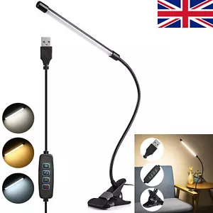 USB Clip On Desk Lamp Flexible Clamp Reading Light LED Bed Table Bedside Night - Picture 1 of 14