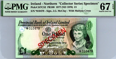 Ireland 1 Pound 1977 PMG 67 EPQ " SPECIMEN " SUPERB GEM UNC Pick # 247CS2 - Image 1 of 3