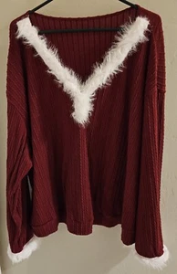 Weinroter Weihnachtspullover mit weißem Kunstfellkragen 5XL neu mit Etikett - Bild 1 von 8