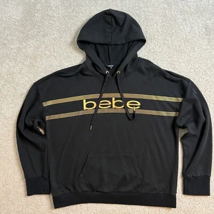 Bebe Sport Women Hoodie Pullover Sweatshirt Gold Logo Athleisure Black 3X - Picture 1 of 6