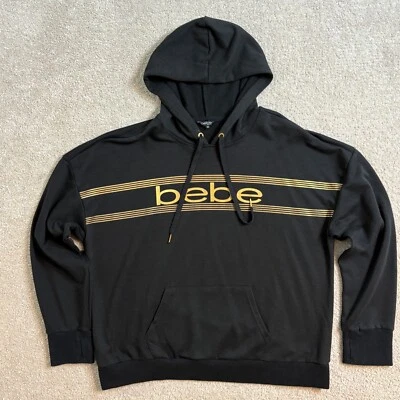 Bebe Sport Mujer Sudadera con Capucha Pullover Sudadera Dorado Logo Athleisure Negro 3X Foto 1 de 4