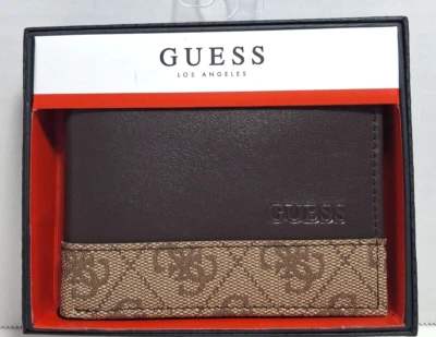 GUESS Men's Genuine Leather Billfold Wallet Cafe Brown 31GO220091 Valet Style - Image 1 of 4