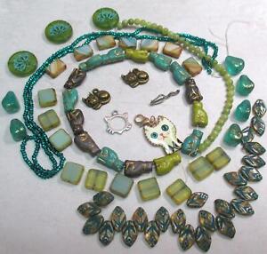 Olive/turquoise, MIX of CATS, Lotus, JADE+ CAT Pendant, toggle and cat charms