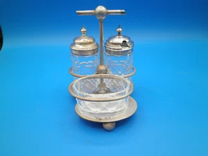 W H and S condiment set pepper mustard and open salt England silver plate - Picture 1 of 4