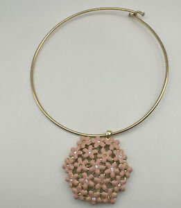 Lilly Pulitzer Choker Pink Enamel / Gold Tone Flower Weave Pendant - Pretty