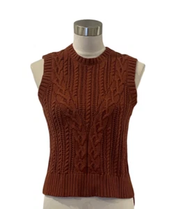 Maglione Rachel Zoe Ruse marrone cablato cropped gilet nuovo con etichette guscio XS - Foto 1 di 4