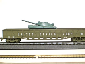 HO TRAIN " US ARMY 40 GONDOLA " WAGGON MIT PANZER # T015-1 ANBAU ANLAGE - Bild 1 von 2