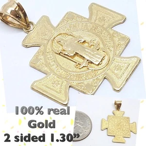 GOLD st Saint Benedict Senita San Benito cross Pendant 10k 2 sided solid 1.30" - Picture 1 of 11