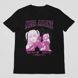 Vintage Anime Shinigami Black T Shirt, Unisex Tee, Misa Amane, Rem, Pink Black - Picture 1 of 7