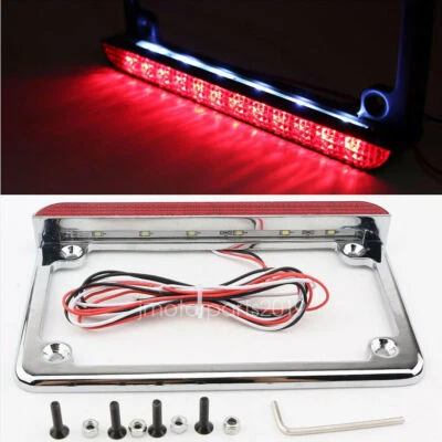 Marco de matrícula cromado luz LED para Honda Shadow VT 750 1100 VTX 1300 1800 Foto 1 de 4