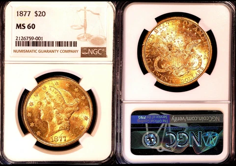 1877 $20-NGC MS60-PQ & AMAZING MINT LUSTER -LIBERTY HEAD DOUBLE EAGLE Cover