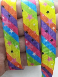 Sterne Feind Überschlag Gummiband Multicolor Stirnbänder Basteln Nähen Regenbogen 16 mm - Bild 1 von 5