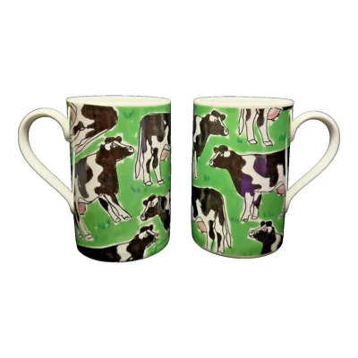 Juego de 2 tazas de cerámica con estampado de vaca Pier 1 de 8 oz hechas a mano en Escocia Foto 1 de 4