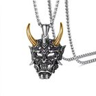 Mens Punk Silver Gold Japanese Hannya Oni Mask Pendant Necklace Box Chain 24"