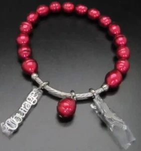 HONORA PEARL STAINLESS CHERRY red PEARL INSPIRATIONAL COURAGE CHARM BRACELET NWT - Picture 1 of 4