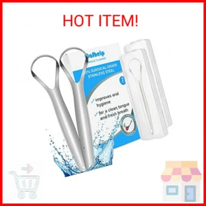 2-Pack Tongue Scraper, 100% Useful Surgical Stainless Steel Tongue Cleaner for B - Picture 1 of 2