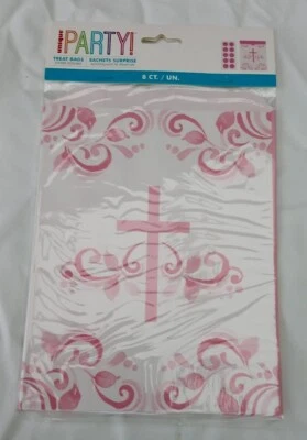 Confirmation Party Bags Communion Christening Pink Cross Paper Treat Bags x 8 - Image 1 of 4