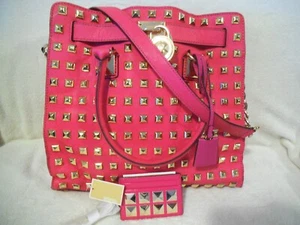 Michael Kors LG Hamilton Pyramid serratura con borchie, chiave e borsa a mano. Porta carte NUOVO - Foto 1 di 7