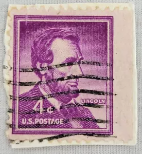 U.S. Postage ~ Abraham Lincoln ~ Cancelled/Post ~ Purple 4¢ Stamp -c.1956 ~ D011 - Picture 1 of 6