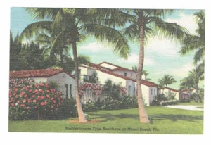 Mediterranean Type Residence At Miami Beach #Florida Linen #Postcard - Imagen 1 de 2