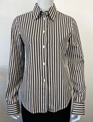 NOVA BLUSA LORO PIANA feminina marrom branca listrada algodão ajustada 40 4 - Imagem 1 de 4