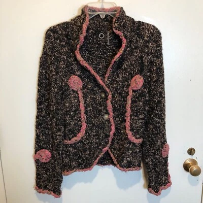 Cárdigan largo tejido One Girl Who Anthropologie suéter de 3 botones talla M marrón/rosa Foto 1 de 4
