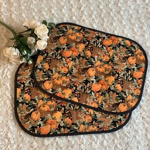 2 Orange Black Fall pumpkins corns cottagecore placemats 12.5"x17" Halloween - Picture 1 of 9