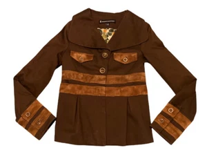Chaqueta para mujer Brooklyn Industries marrón a rayas talla 4 acentos de terciopelo única - Imagen 1 de 11