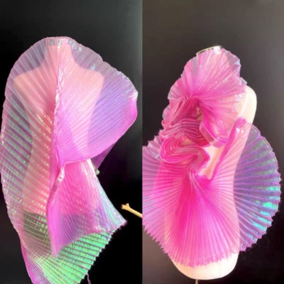 Holografischer Netzstoff Farbverlauf glänzend Plissee Rüschen Rock Kleid Party Zum Selbermachen - Bild 1 von 4