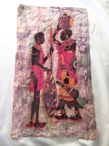 African Waxed Batik art painting tribal man woman 30" x 18" canvas hand painted - Picture 1 of 3
